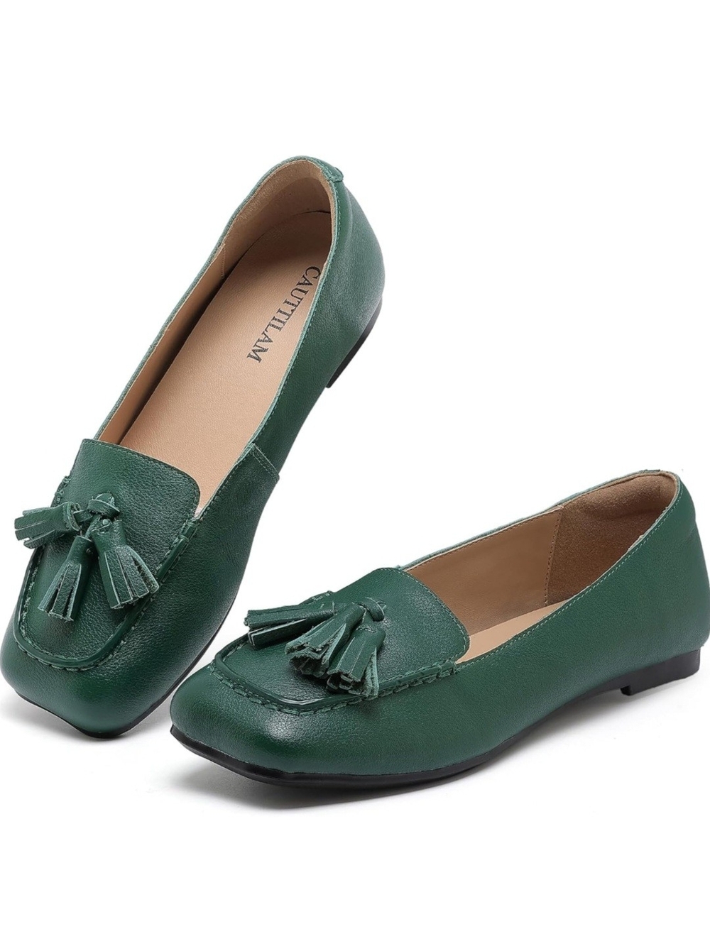 Brand New CAUTTILAM Green Leather Tassel Loafers - Size 40 EU / 9 US